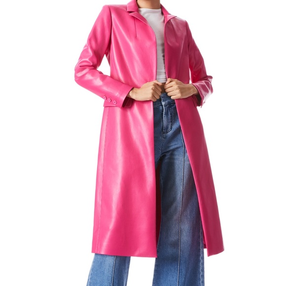 VEGAN LEATHER NOTCH COLLAR LONG BLAZER - Picture 5 of 11